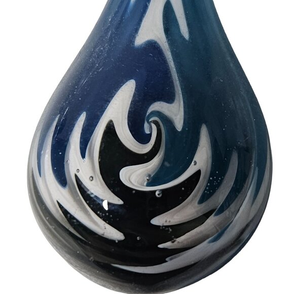 Handcrafted Blue White Swirl Teardrop Glass Pendant Art Deco Statement Jewelry - Picture 3 of 4
